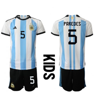 Argentina Leandro Paredes #5 Hemmaställ Barn VM 2022 Kortärmad (+ Korta byxor)